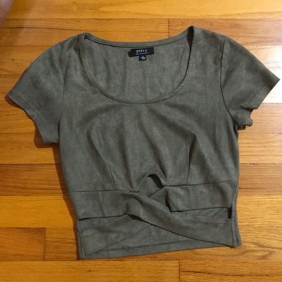 privy Tops - Olive Faux Suede Crop Top